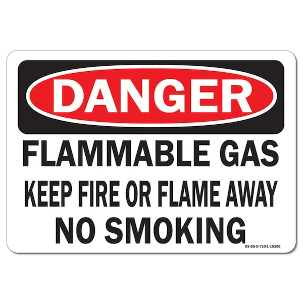 Safety Sign, OSHA Danger, 12" Height, 18" Width, Flammable Gas, Landscape, D-1218-L-19366
